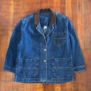 Vintage Lee ‘90s Riveted USA Workwear Utility Denim Corduroy Chore Jacket Coat M